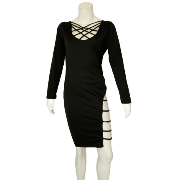 Women Black Multi Strap Long Sleeve Dress - Picture 1 of 1
